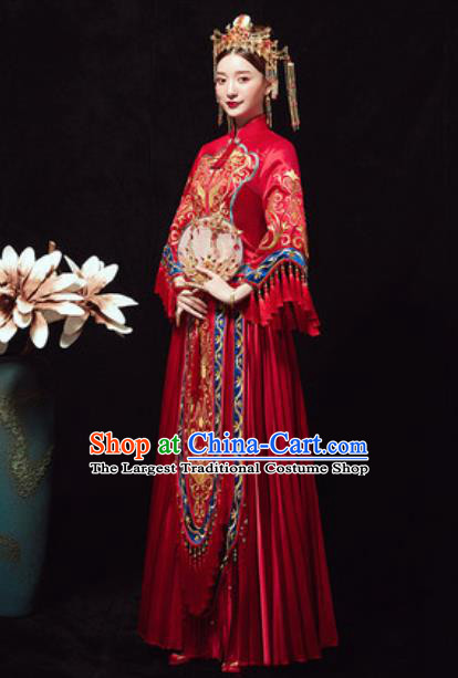 Traditional Chinese Wedding Phoenix Costumes Ancient Bride Embroidered Dress for Women