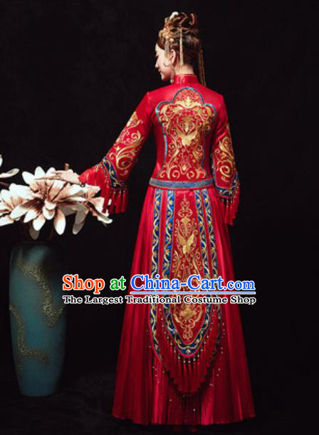 Traditional Chinese Wedding Phoenix Costumes Ancient Bride Embroidered Dress for Women