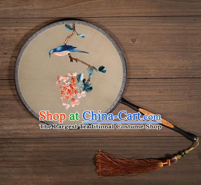 Chinese Traditional Hanfu Palace Fans Embroidered Flowers Bird Fans Ancient Silk Round Fan for Women