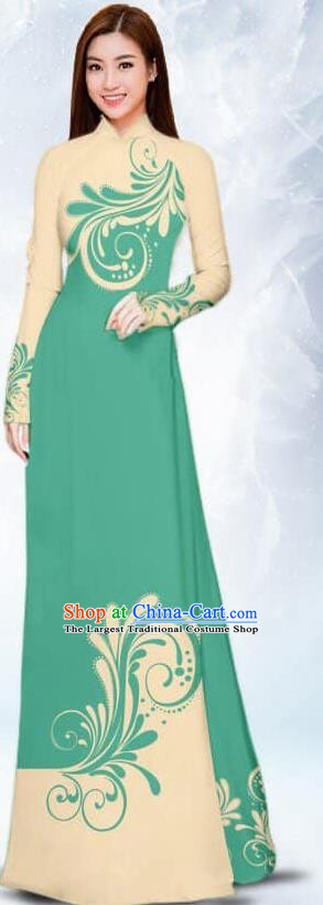 Asian Traditional Vietnam Female Costume Vietnamese Bride Green Ao Dai Cheongsam for Women
