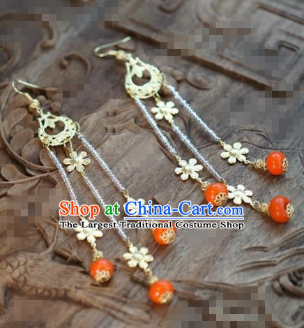 Chinese Traditional Palace Flowers Tassel Earrings Ancient Bride Hanfu Jewelry Accessories for Women