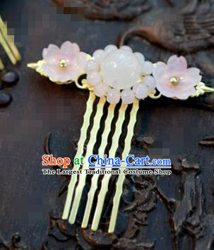 Chinese Ancient Bride Hair Accessories Wedding Palace Pink Flowers Hair Comb Hairpins for Women