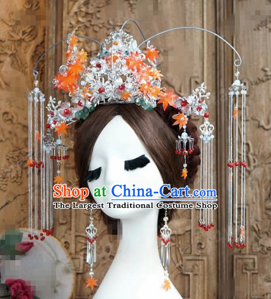 Chinese Ancient Wedding Hair Jewelry Accessories Palace Phoenix Coronet Hairpins Complete Set for Women