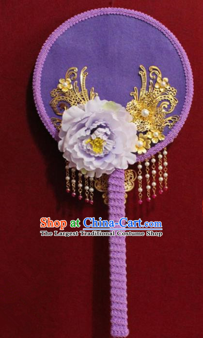 Chinese Traditional Purple Palace Fans Ancient Wedding Round Fans Jewelry Accessories for Women