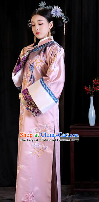 Chinese Ancient Drama Qing Dynasty Manchu Imperial Concubine Embroidered Costumes and Headpiece Complete Set