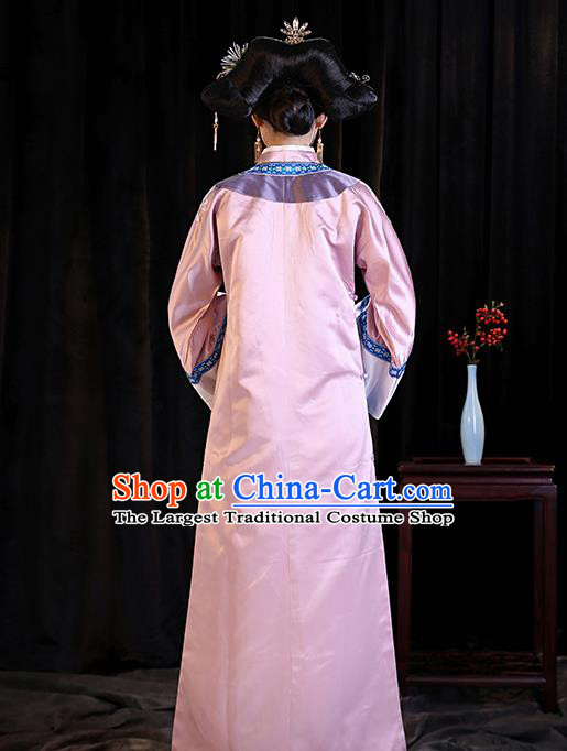 Chinese Ancient Drama Qing Dynasty Manchu Imperial Concubine Embroidered Costumes and Headpiece Complete Set