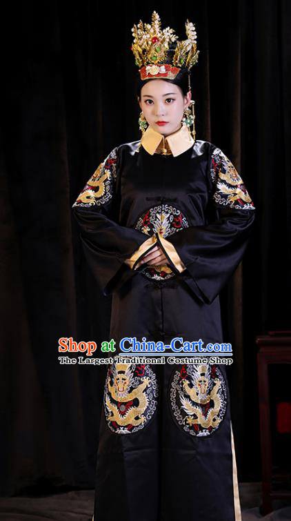 Chinese Ancient Manchu Queen Clothing Qing Dynasty Drama Empress Embroidered Costumes and Headpiece Complete Set
