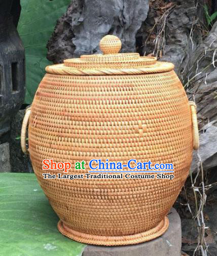 Asian Vietnamese Traditional Craft Rattan Tea Canister Straw Plaited Storage Jar
