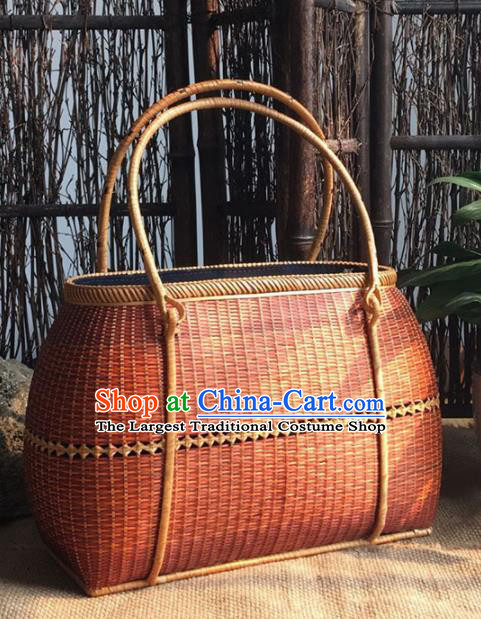 Asian Vietnamese Traditional Craft Red Rattan Handbag Straw Plaited Bag