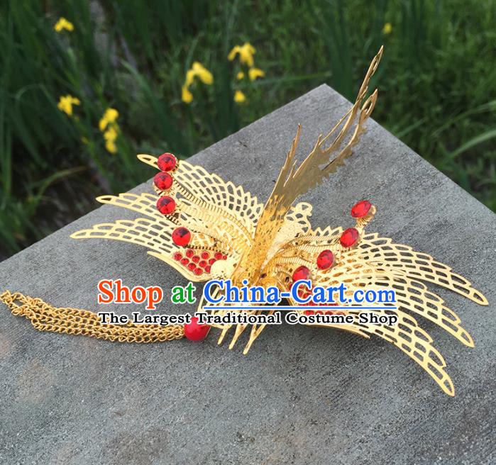 Chinese Ancient Tang Dynasty Princess Hair Accessories Golden Phoenix Hair Comb Hairpins for Women