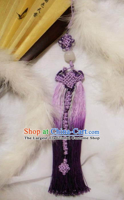 Chinese Traditional Classical Purple Tassel Waist Accessories Ancient Princess Jade Pendant for Women