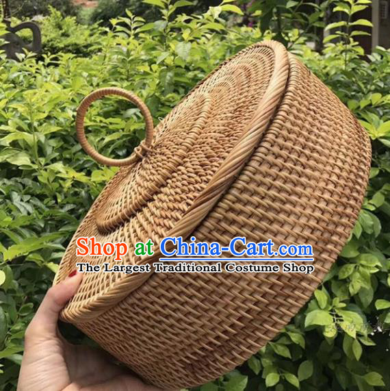 Asian Vietnamese Traditional Rattan Craft Artware Straw Plaited Storage Box