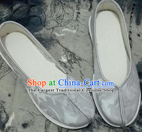 Chinese Traditional Hanfu Shoes Ancient Grey Cloth Shoes Handmade Monk Shoes for Men