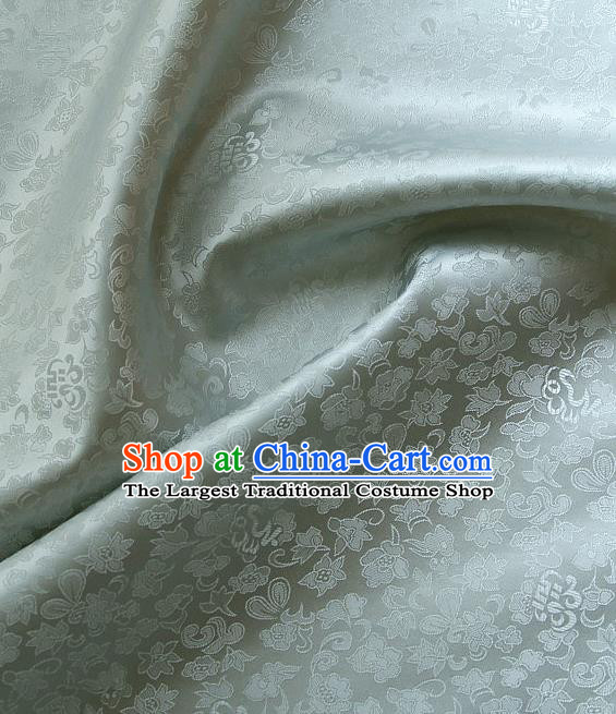 Traditional Asian Classical Pattern Cloth Drapery Blue Brocade Korean Hanbok Palace Satin Silk Fabric