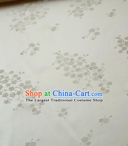 Traditional Asian Classical Wintersweet Pattern Cloth Drapery White Brocade Korean Hanbok Palace Satin Silk Fabric