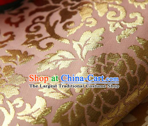 Traditional Asian Classical Gilding Pattern Pink Brocade Cloth Drapery Korean Hanbok Palace Satin Silk Fabric