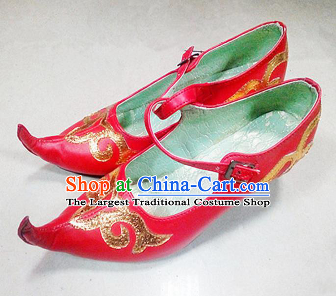 Chinese Ethnic Folk Dance Red Shoes Traditional National Uyghur Nationality Shoes for Women