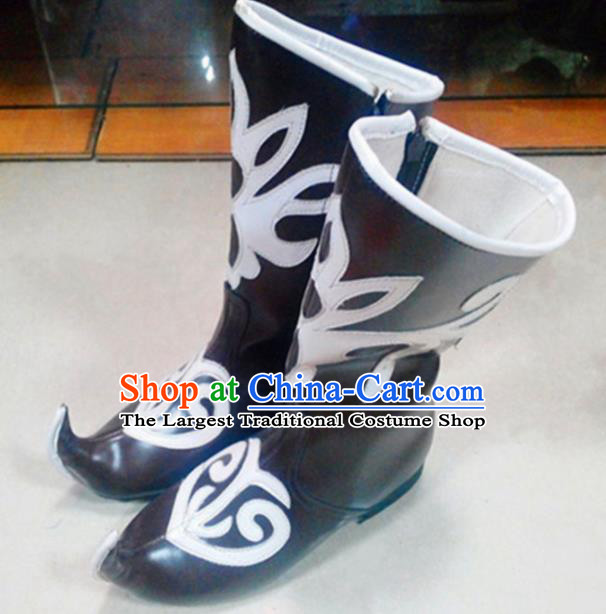 Chinese Ethnic Folk Dance Shoes Traditional National Uyghur Nationality Black Boots for Women