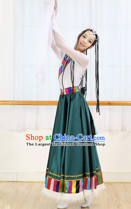 Chinese Tibetan Ethnic Minority Dress Traditional Zang Nationality Folk Dance Costume for Women