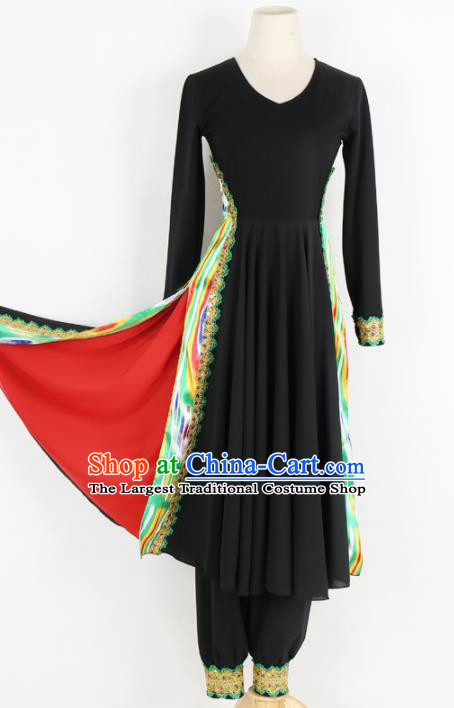Chinese Ethnic Minority Black Dress Traditional Uyghur Nationality Folk Dance Costume for Women