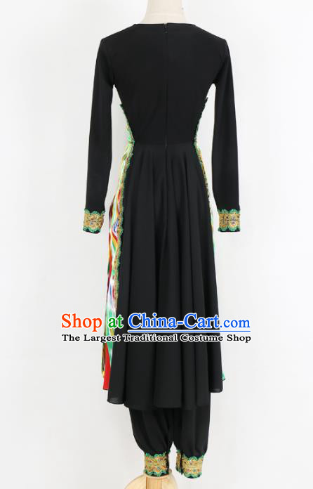 Chinese Ethnic Minority Black Dress Traditional Uyghur Nationality Folk Dance Costume for Women