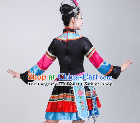 Chinese Miao Ethnic Minority Black Dress Traditional Nationality Folk Dance Costumes for Women