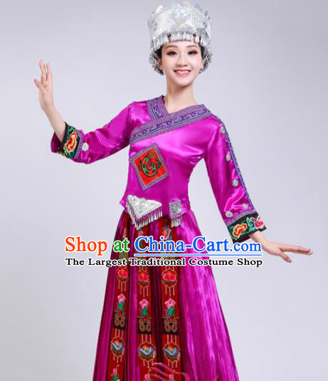Chinese Hmong Ethnic Minority Rosy Dress Traditional Miao Nationality Folk Dance Costumes for Women