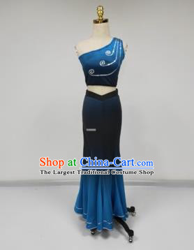 Chinese Traditional Dai Minority Blue Dress Ethnic Folk Dance Peacock Dance Costumes for Women