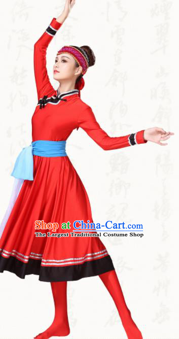 Chinese Traditional Mongol Minority Red Dress Ethnic Folk Dance Mongolian Costumes for Women