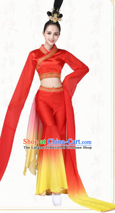 Chinese Traditional Classical Dance Red Water Sleeve Dress Umbrella Dance Group Dance Costumes for Women