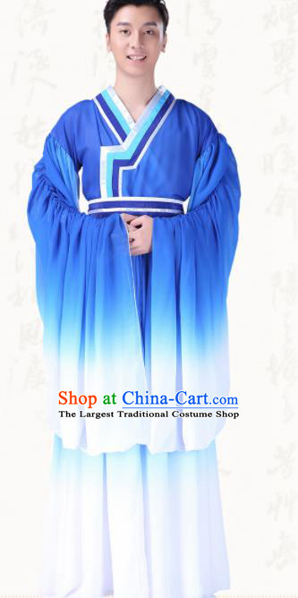 Chinese Traditional Folk Dance Clothing Ancient Classical Dance Blue Costumes for Men