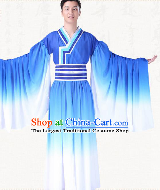 Chinese Traditional Folk Dance Clothing Ancient Classical Dance Blue for Men