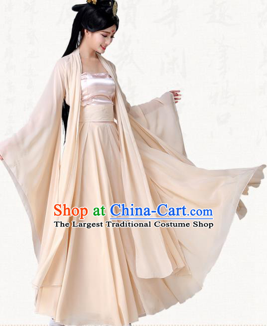 Traditional Chinese Classical Dance Champagne Dress Ancient Goddess Group Dance Costumes for Women