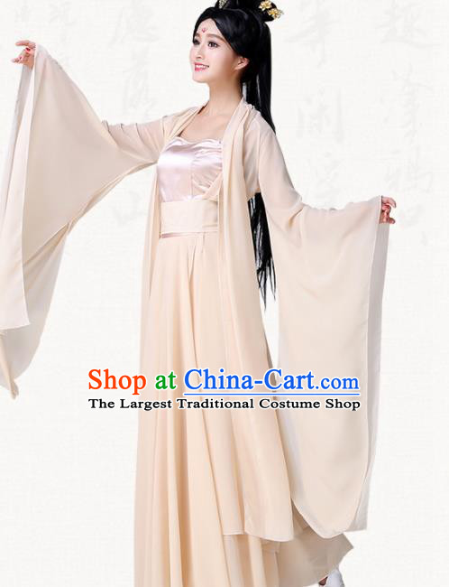 Traditional Chinese Classical Dance Champagne Dress Ancient Goddess Group Dance Costumes for Women
