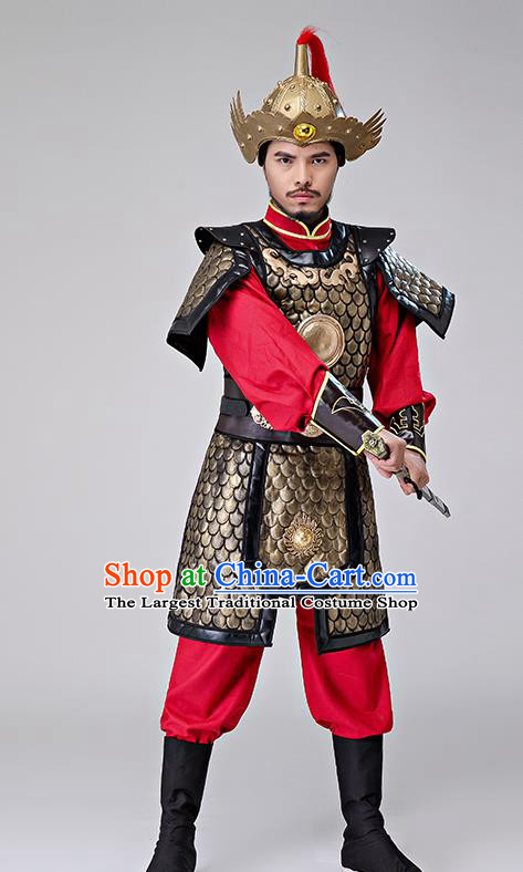 Traditional Chinese Han Dynasty Drama Costumes Ancient Warrior Helmet and Body Armour for Men