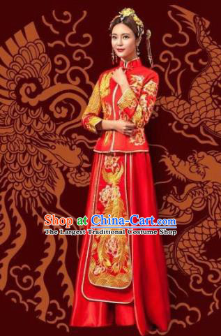 Traditional Chinese Wedding Xiuhe Suit Dress Ancient Bride Embroidered Costumes for Women