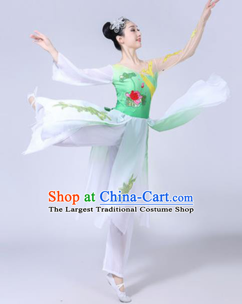 Traditional Chinese Classical Dance Costumes Lotus Dance Group Dance Green Dress for Women