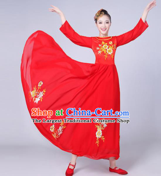 Top Grade Chorus Compere Costume Classical Dance Group Dance Red Dress for Women