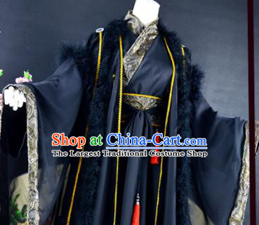 Traditional Chinese Cosplay Childe Costumes Ancient Royal Highness Swordsman Black Hanfu Clothing for Men