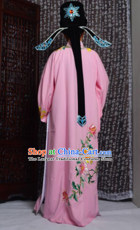 Professional Chinese Peking Opera Niche Costumes Embroidered Peony Pink Robe for Adults
