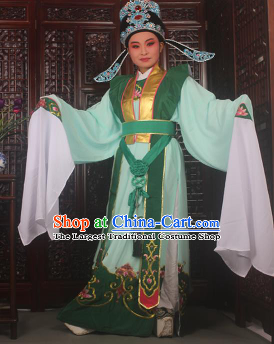 Professional Chinese Peking Opera Niche Costumes Ancient Childe Embroidered Green Clothing for Adults