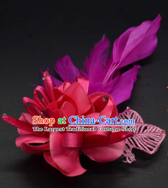 Traditional Chinese Peking Opera Diva Hair Accessories Ancient Princess Purple Feather Hair Stick Headwear for Women