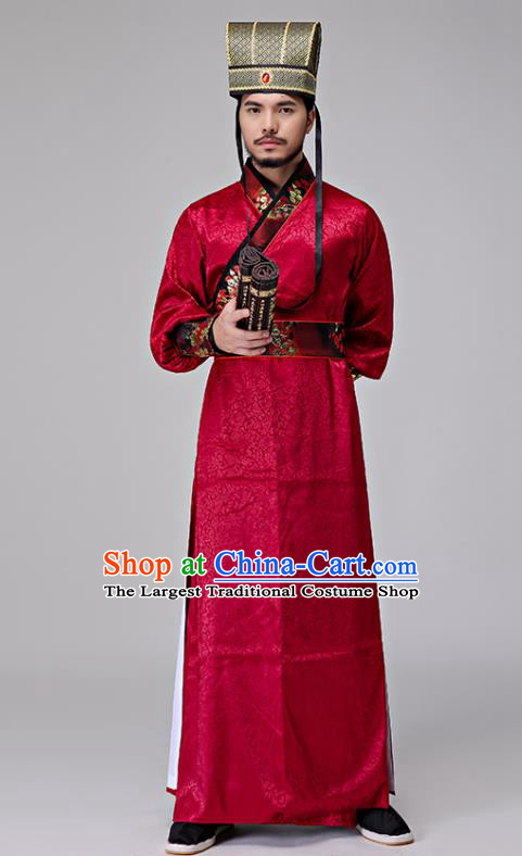 Chinese Traditional Han Dynasty Minister Costumes Ancient Drama Swordsman Red Clothing for Men