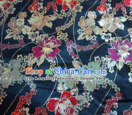 Traditional Chinese Navy Brocade Tang Suit Royal Peony Pattern Fabric Silk Fabric Asian Material