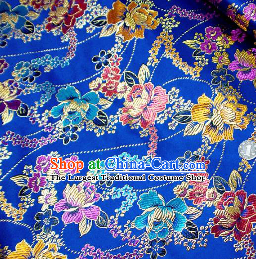 Traditional Chinese Royalblue Brocade Tang Suit Royal Peony Pattern Fabric Silk Fabric Asian Material