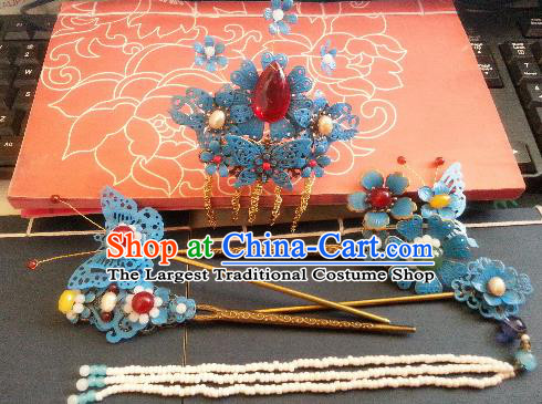 Traditional Chinese Ancient Princess Hairpins Qing Dynasty Hair Accessories Complete Set for Women