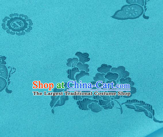 Traditional Asian Classical Peony Butterfly Pattern Blue Brocade Cloth Drapery Korean Hanbok Palace Satin Silk Fabric