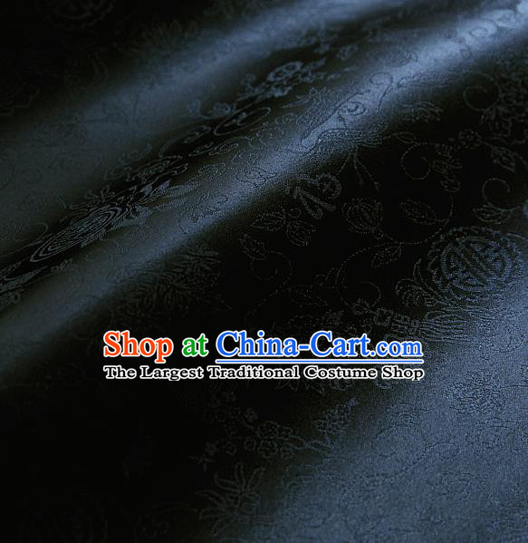 Traditional Asian Classical Pattern Navy Brocade Cloth Drapery Korean Hanbok Palace Satin Silk Fabric