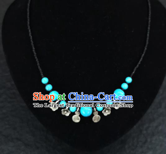 Chinese Traditional Jewelry Accessories Yunnan National Blue Beads Necklace for Women
