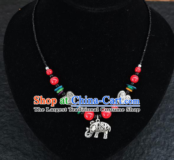 Chinese Traditional Jewelry Accessories Yunnan National Red Beads Elephant Minority Necklace for Women
